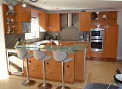 1 x Bespoke Siematic Gloss Fitted Kitchen With Corian Worktops and Frosted Glass Breakfast Bar -