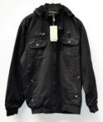 1 x Mens Zip-Up Cotton Jacket With Plush Lining And Removable Hood - New With Tags - Recent Store Cl