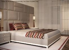 1 x FRATO "Lagoa" Superking Bedbase - Features A Fawn Faux Leather Frame And Lacquered Wood Feet And