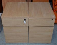 2 x Small Two Drawer Office Storage Cabinets - One With Key One Without Key - Oak Finish - CL011 - L