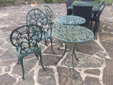 2 x Cast Iron Garden Tables Plus 3 Chairs - CL226 - Location: Knutsford WA16 - NO VAT ON THE