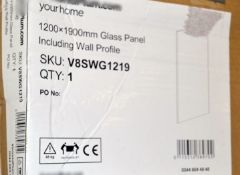 1 x 1200x1900 Glass Shower Panel Including Wall Profile - Dimensions: - Ref: GMB028 - CL190 - Unused