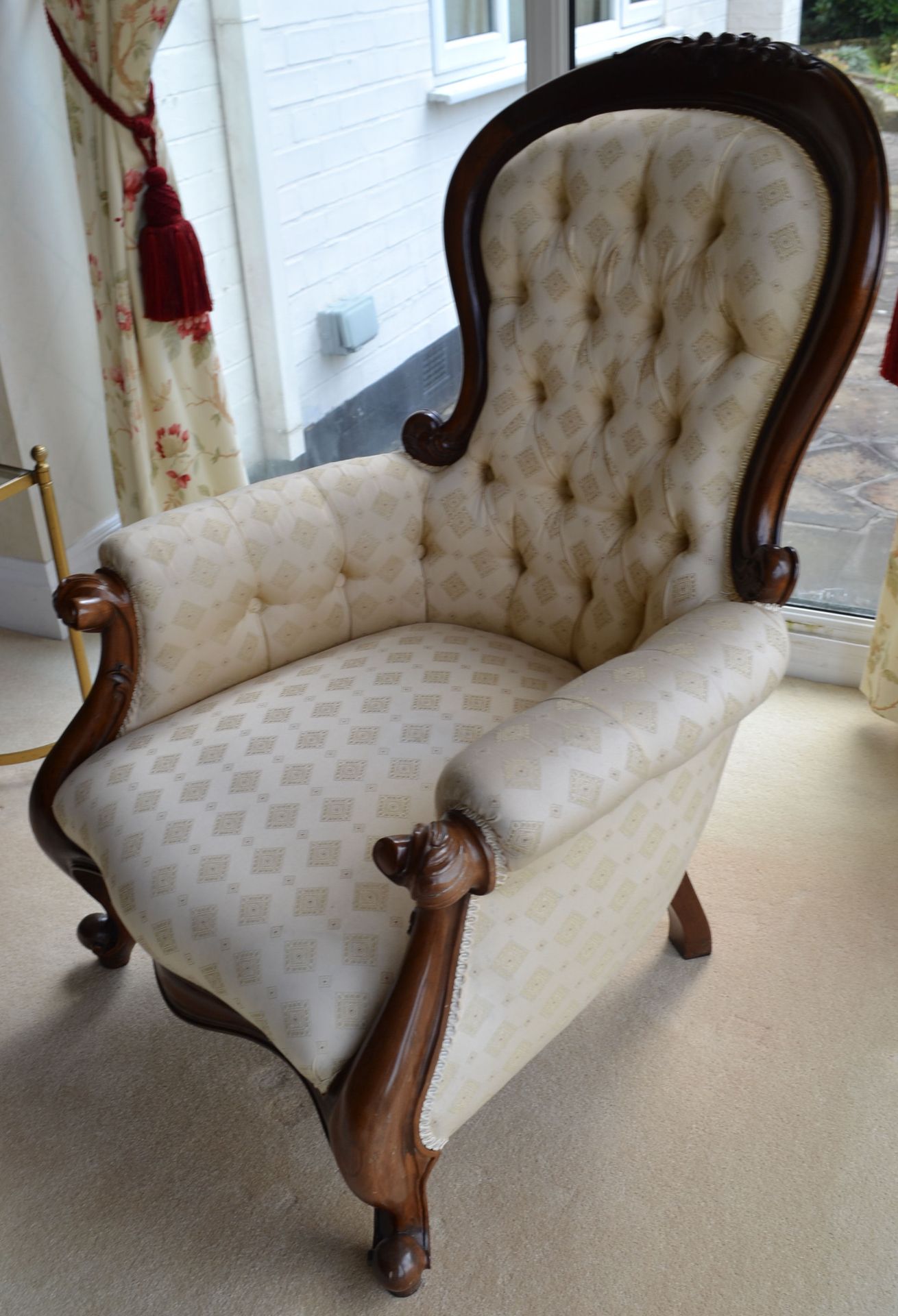 1 x Victorian Style Queen Anne Chair With Ball & Claw Feet and Studded Back - Beautifully - Image 11 of 12