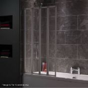 1 x Folding 4 Panel Straight Shower Bath Screen In Satin Silver - Dimensions: 850 x 1400 x 4mm -