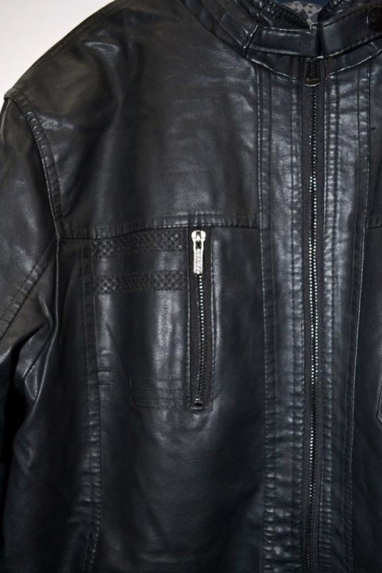1 x Mens Biker-Style Faux Leather Jacket - New Without Tags - Recent Store Closure - Size: UK Medium - Image 6 of 11