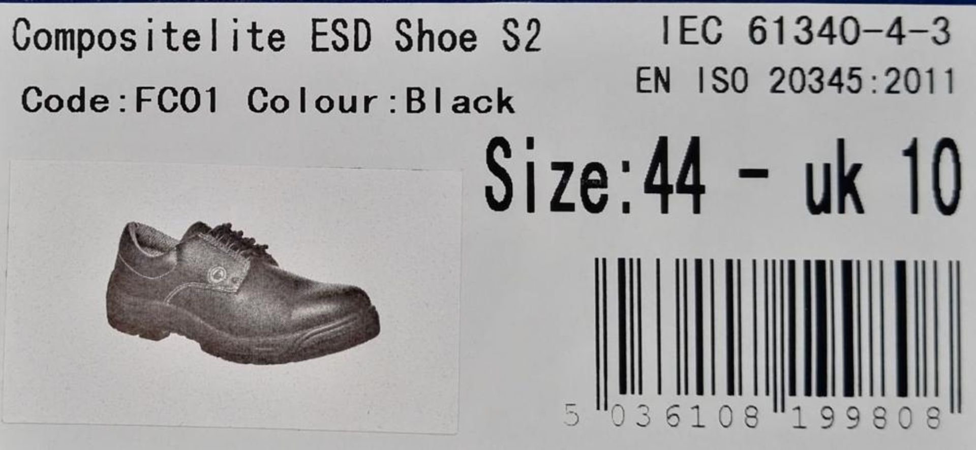 1 x Pair of Portwest Compositelite FC01 ESD Shoe S2 in Black - Size 10/44 - CL185 - Ref: DSY0368 - - Image 2 of 4