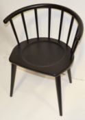 4 x Curved Spindleback Wooden Dining Chairs With Shaped Seats and Dark Finish - Dimensions: H73 x