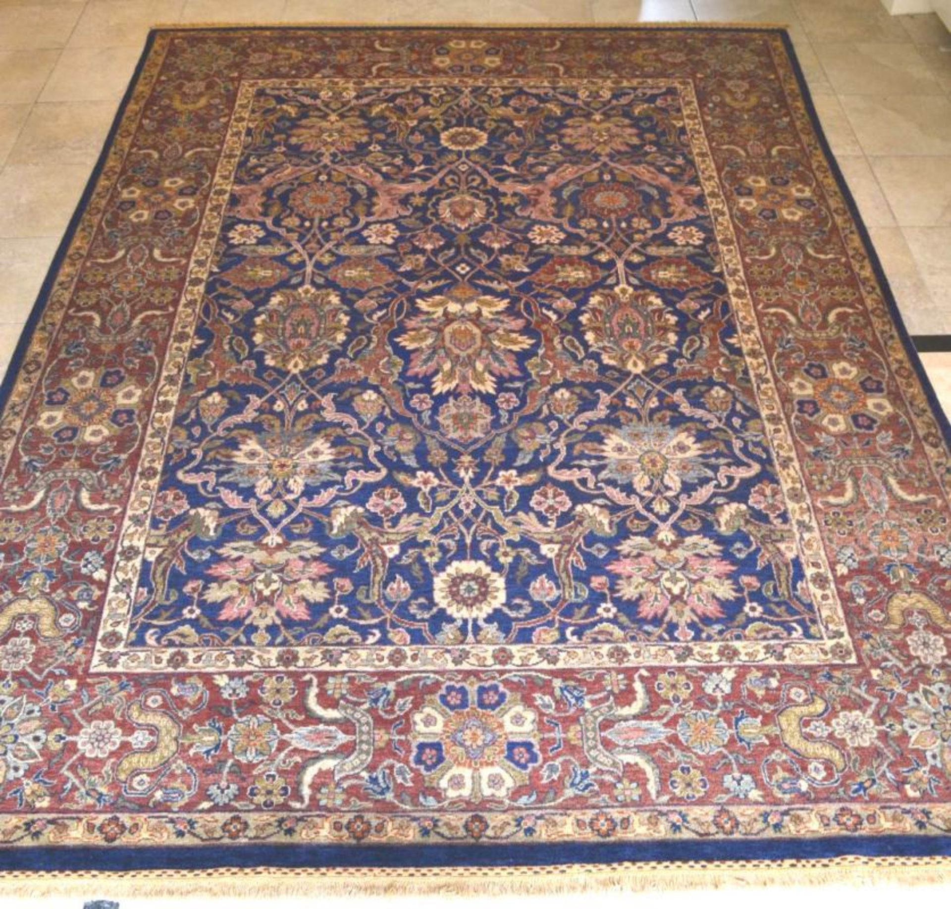 1 x Fine Indian Vegetable Dyed Handmade Carpet in Navy and Rust - All Wool With Cotton Foundation - - Image 5 of 11