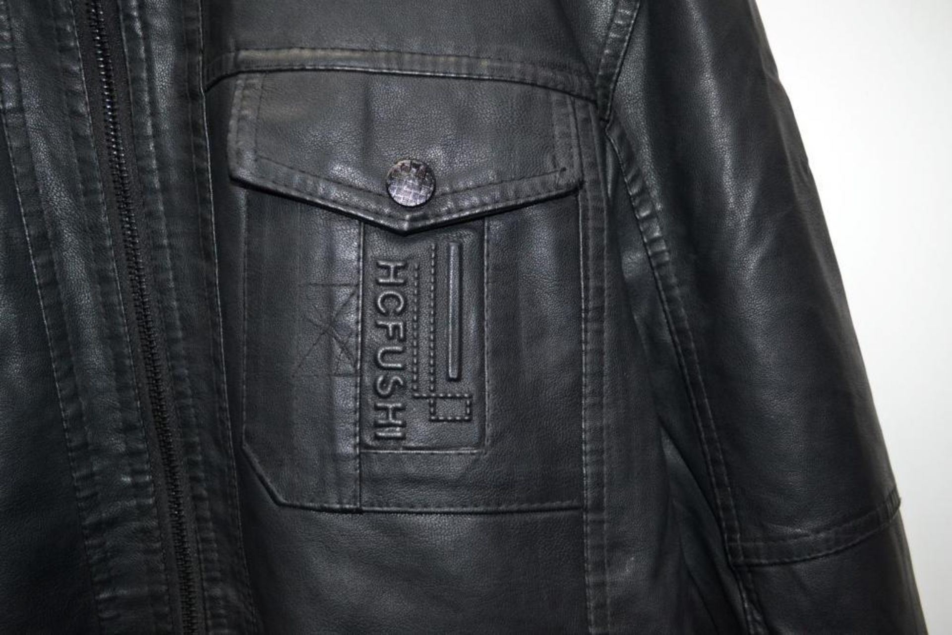 1 x Mens Biker-Style Faux Leather Jacket - New Without Tags - Recent Store Closure - Size: UK Medium - Image 11 of 11