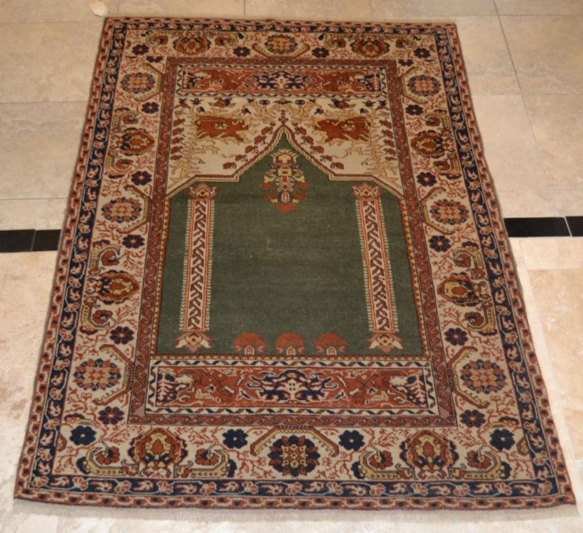 1 x 50 Year Old Turkish Prayer Rug - Vegetable Dyed Wool Foundation & Pile - Dimensions: 200x127cm - - Image 2 of 6