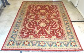 1 x Afghan Zeiglar All Vegetable Dyed Hand Knotted Carpet - 100% Handspun Wool - Dimensions: 281x377