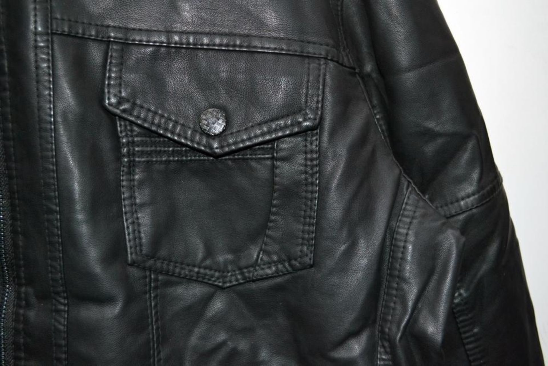 1 x Mens Biker-Style Faux Leather Jacket - New Without Tags - Recent Store Closure - Size: UK, Extra - Image 3 of 9