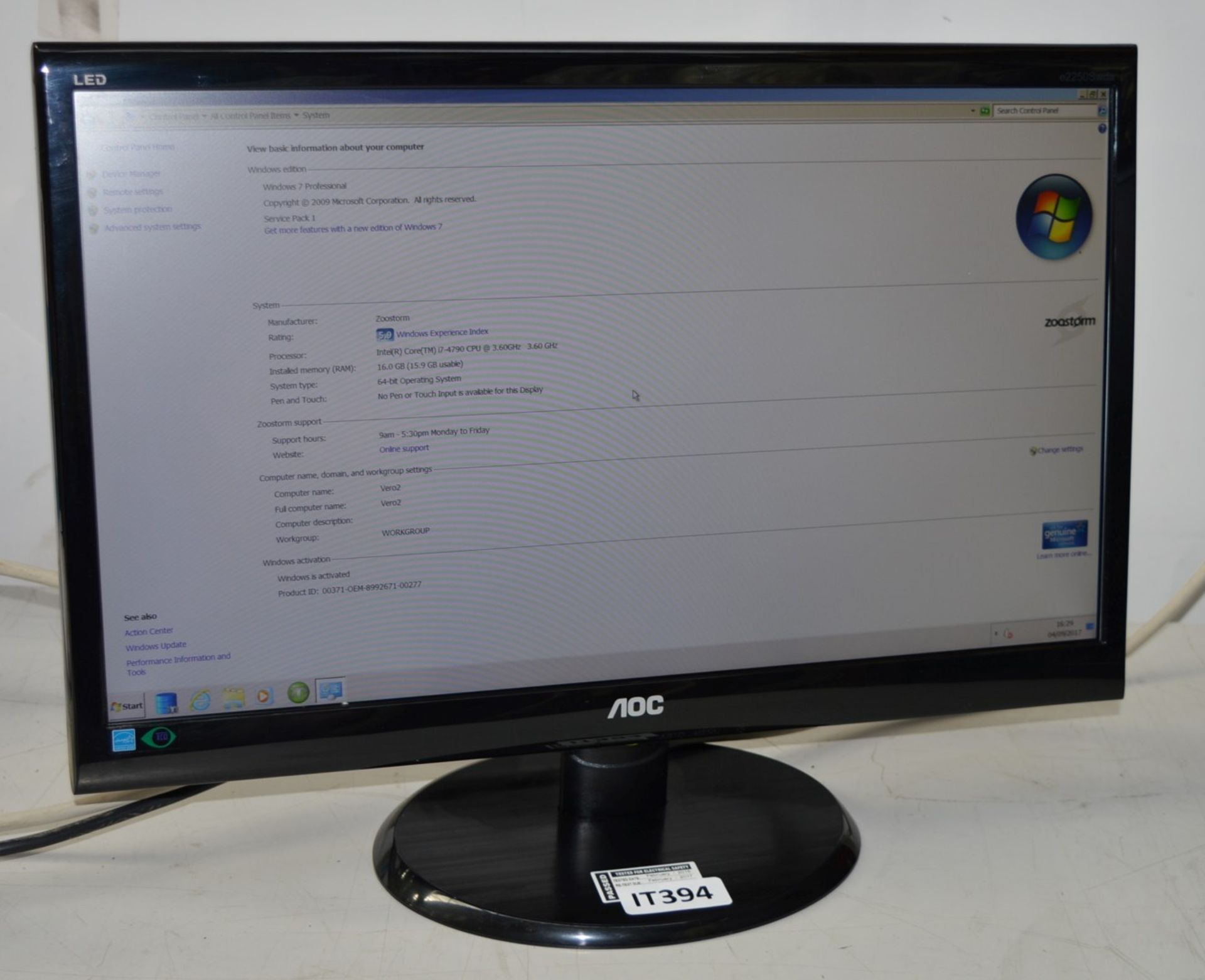 1 x ACO Widescreen 21.5 Inch LCD Monitor - Model e2250Swda - CL280 - Ref IT394 - Location: