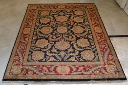 1 x Red and Black Jaipur Handknotted Carpet - Handwoven In Jaipur With Handspun Wool And Vegetable D