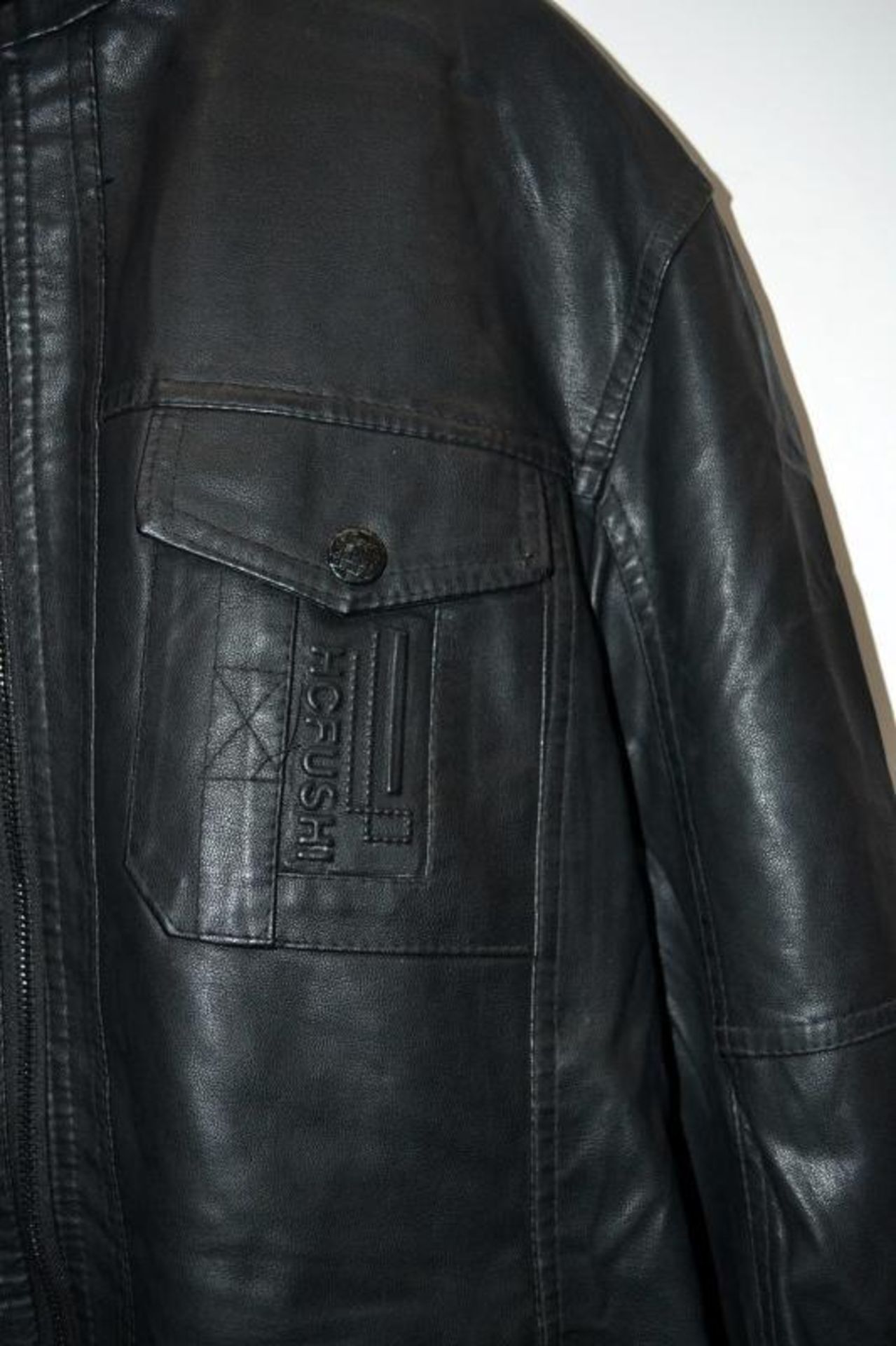 1 x Mens Biker-Style Faux Leather Jacket - New Without Tags - Recent Store Closure - Size: UK Medium - Image 7 of 11