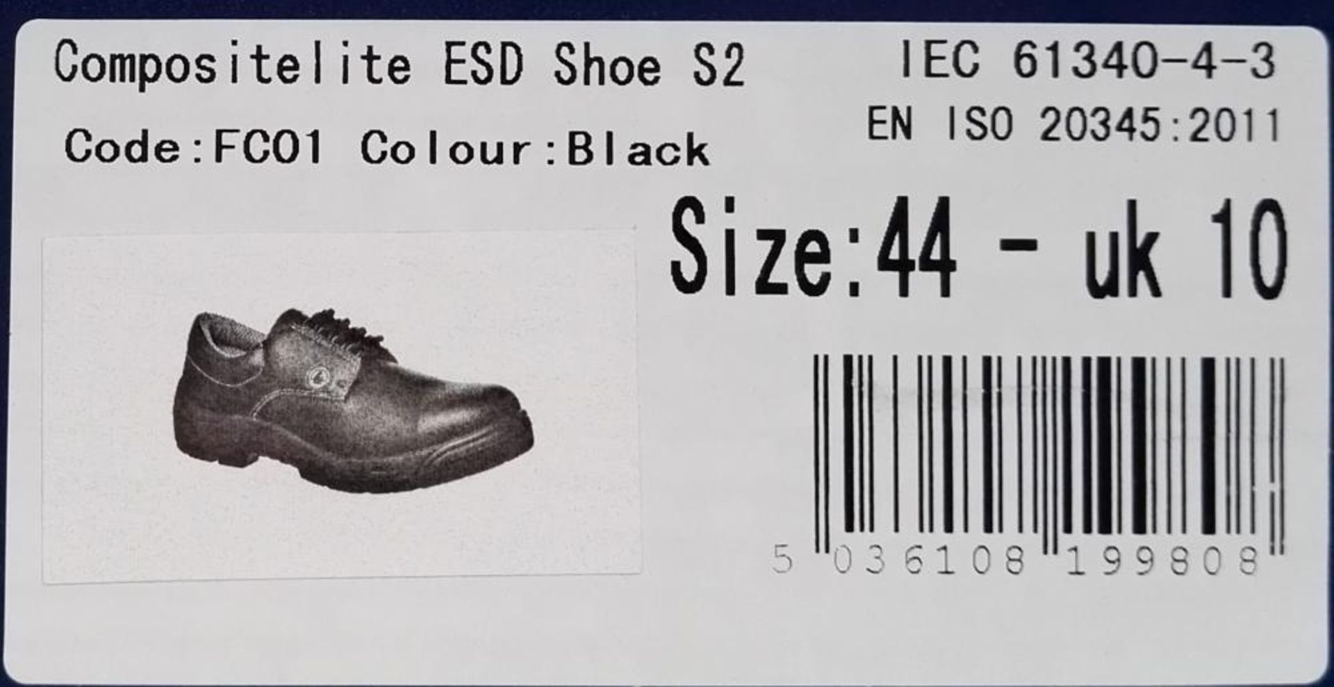 1 x Pair of Portwest Compositelite FC01 ESD Shoe S2 in Black - Size 10/44 - CL185 - Ref: DSY0373 - - Image 2 of 4