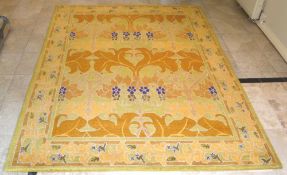 1 x Nepalese Yellow & Indigo Arts & Crafts Hand Knotted Carpet - 100% Handspun Wool - Dimensions: 30