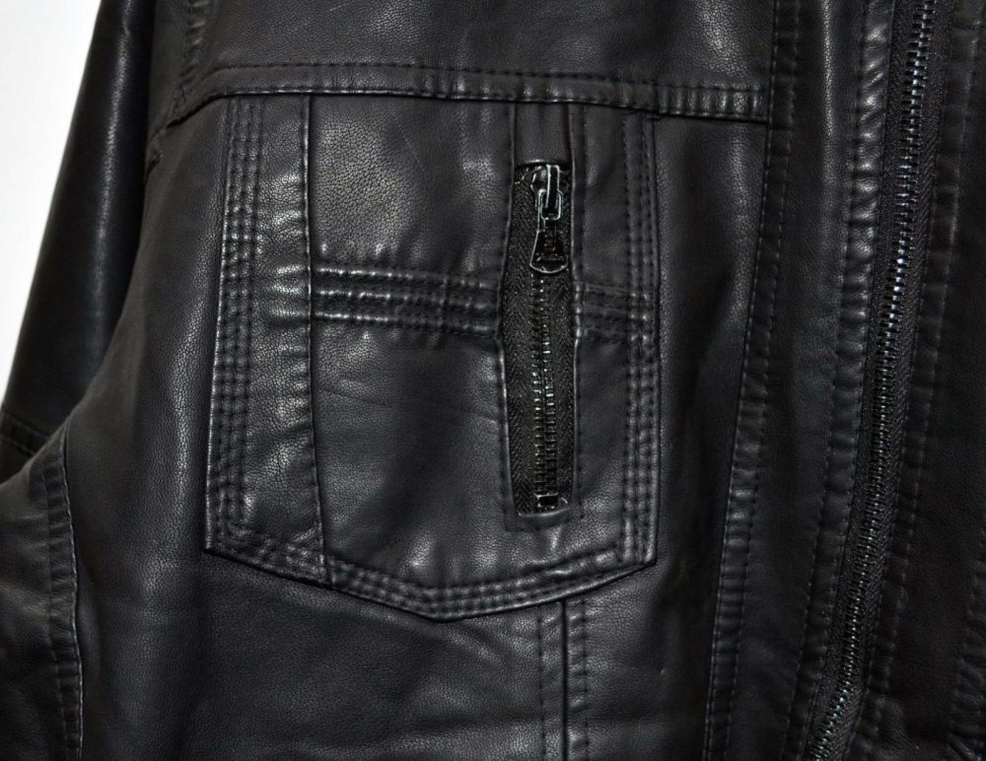 1 x Mens Biker-Style Faux Leather Jacket - New Without Tags - Recent Store Closure - Size: UK, Extra - Image 8 of 9