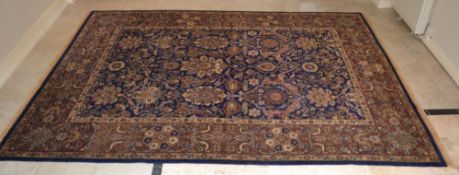 1 x Fine Indian Vegetable Dyed Handmade Carpet in Navy and Rust - All Wool With Cotton Foundation -