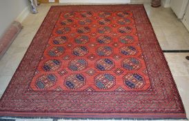 1 x Fine Ensari Afghan Carpet - 100% Wool - Vegetable Dyed in Soft Rust Reds, Blues and Lemons - Dim