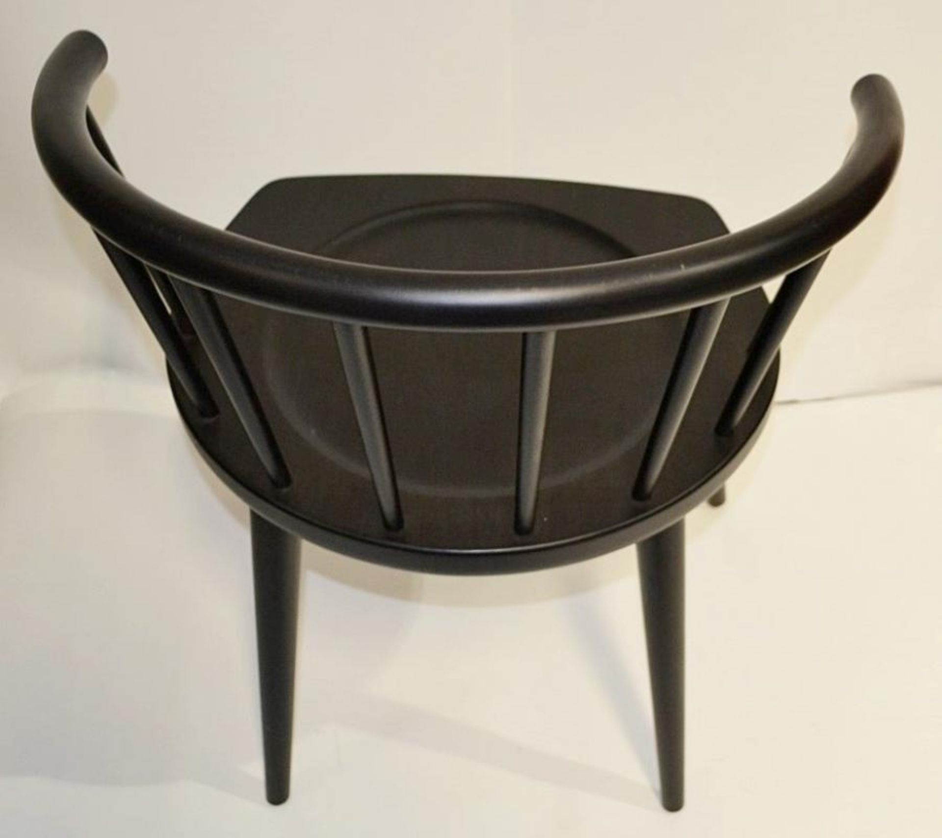 4 x Curved Spindleback Wooden Dining Chairs With Shaped Seats and Dark Finish - Dimensions: H73 x - Image 5 of 6