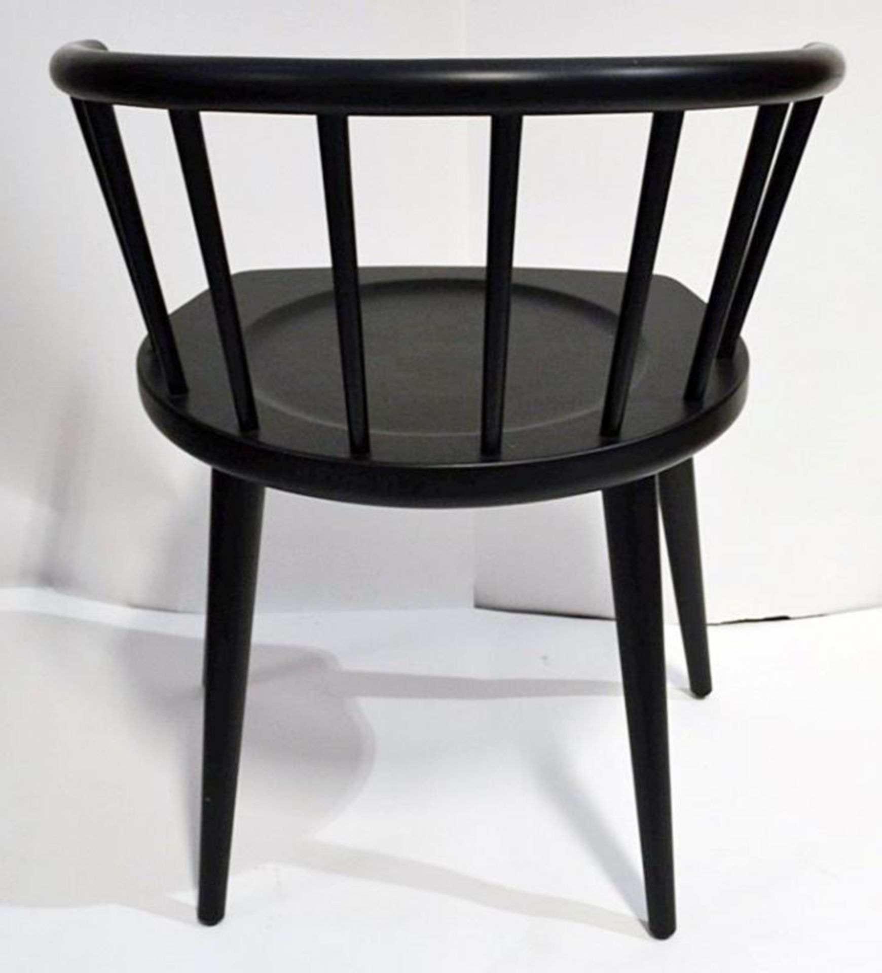 4 x Curved Spindleback Wooden Dining Chairs With Shaped Seats and Dark Finish - Dimensions: H73 x - Image 6 of 6