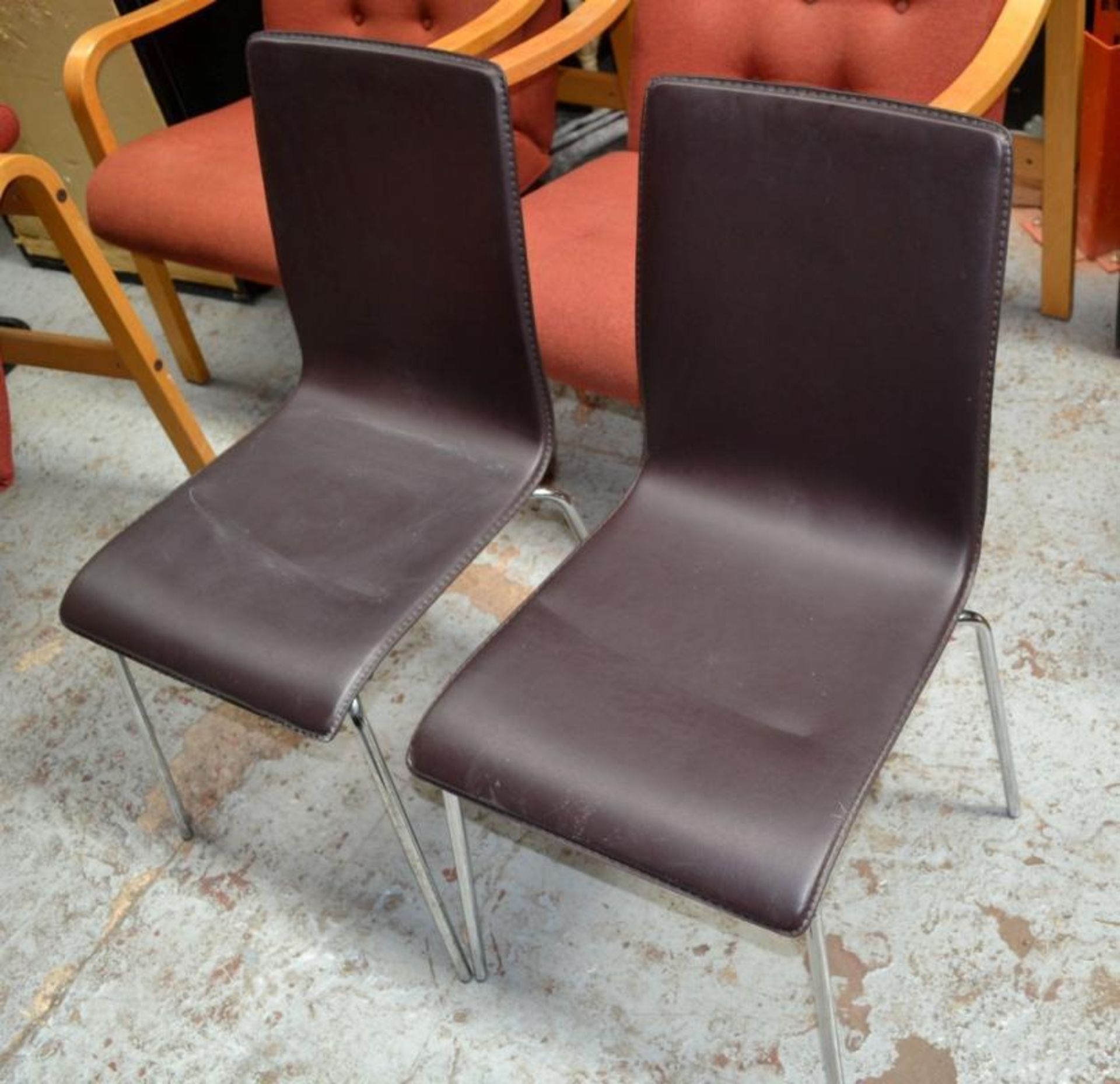 2 x Faux Leather Dining Chairs - Brown with Chrome Legs - H85 x W41 x D44cm - Ref: MWI018 - - Image 3 of 6