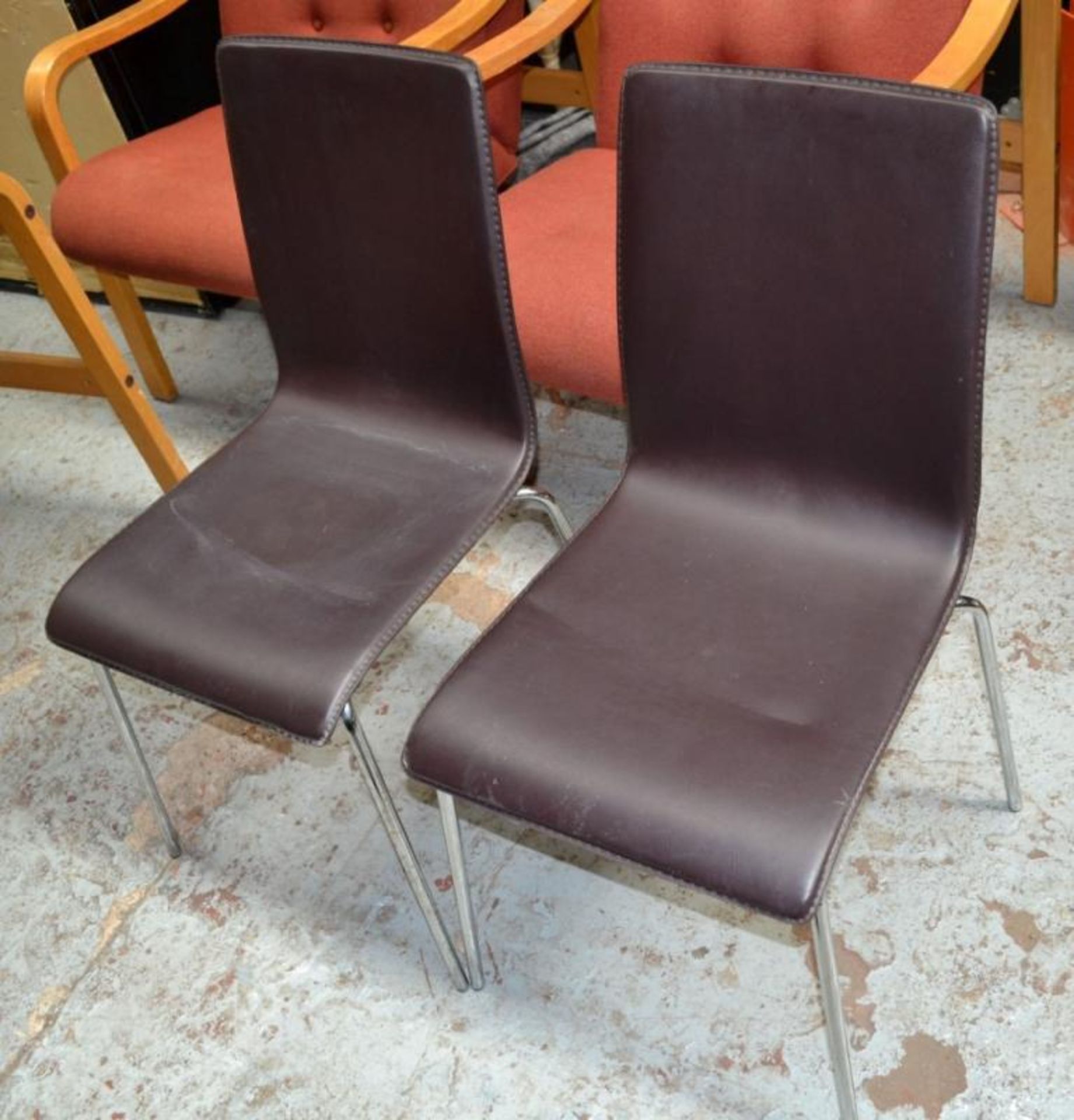 2 x Faux Leather Dining Chairs - Brown with Chrome Legs - H85 x W41 x D44cm - Ref: MWI018 - - Image 4 of 6