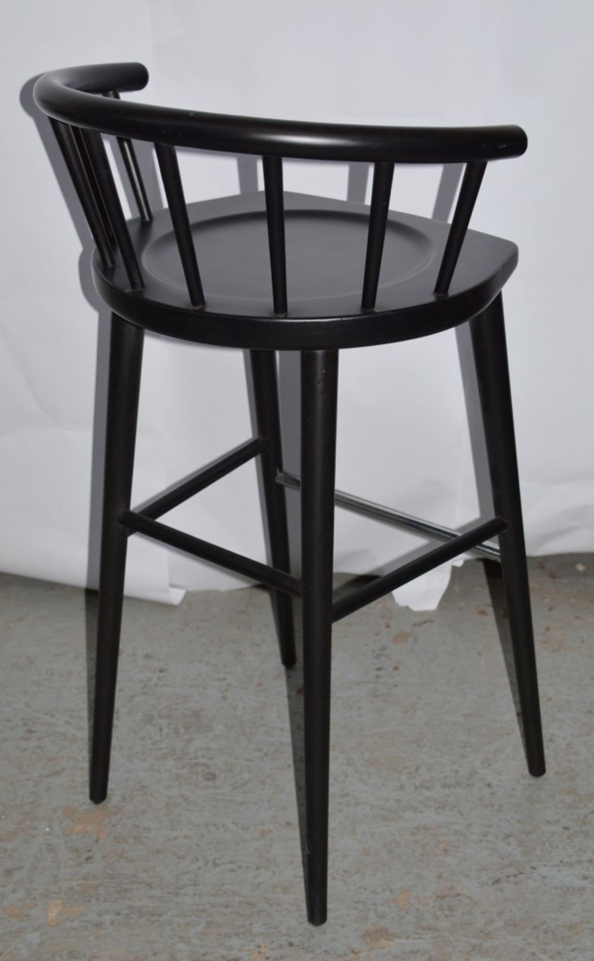 4 x Curved Spindleback Wooden Bar Stools With Shaped Seats and Dark Finish - Dimensions: H73 x W59 x - Image 10 of 10