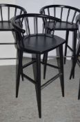 4 x Curved Spindleback Wooden Bar Stools With Shaped Seats and Dark Finish - Dimensions: H73 x W59 x