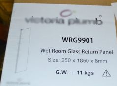 1 x Frameless Wet Room Glass Return Panel - Dimensions: 250 x 1850 x 8mm (11kgs) - Ref: GMB055 -