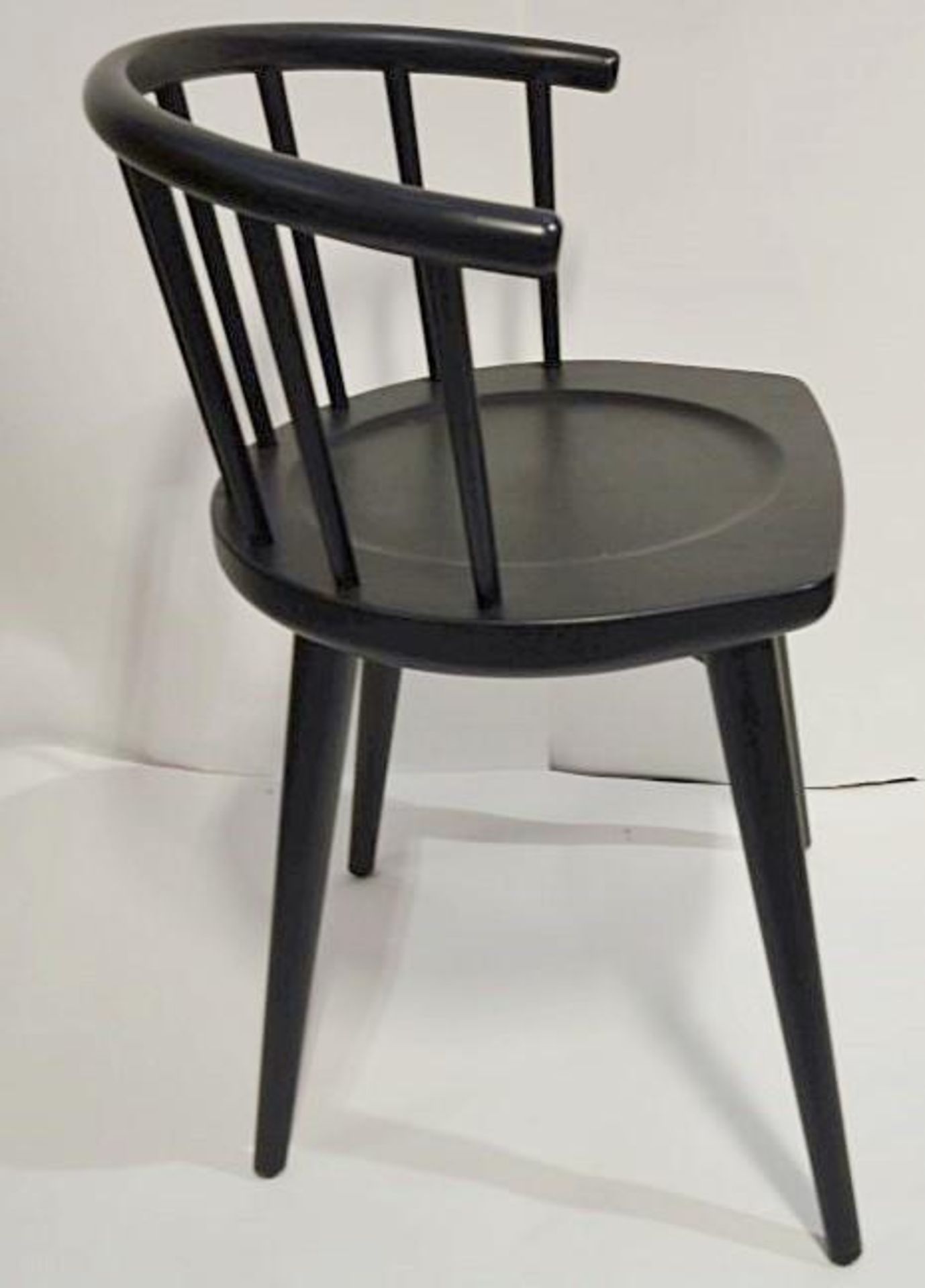4 x Curved Spindleback Wooden Dining Chairs With Shaped Seats and Dark Finish - Dimensions: H73 x - Image 4 of 6