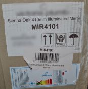 1 x Sienna Oak 410mm Illuminated Bathroom Mirror - Ref: DY131/MIR4101 - CL190 - Unused Stock - Locat