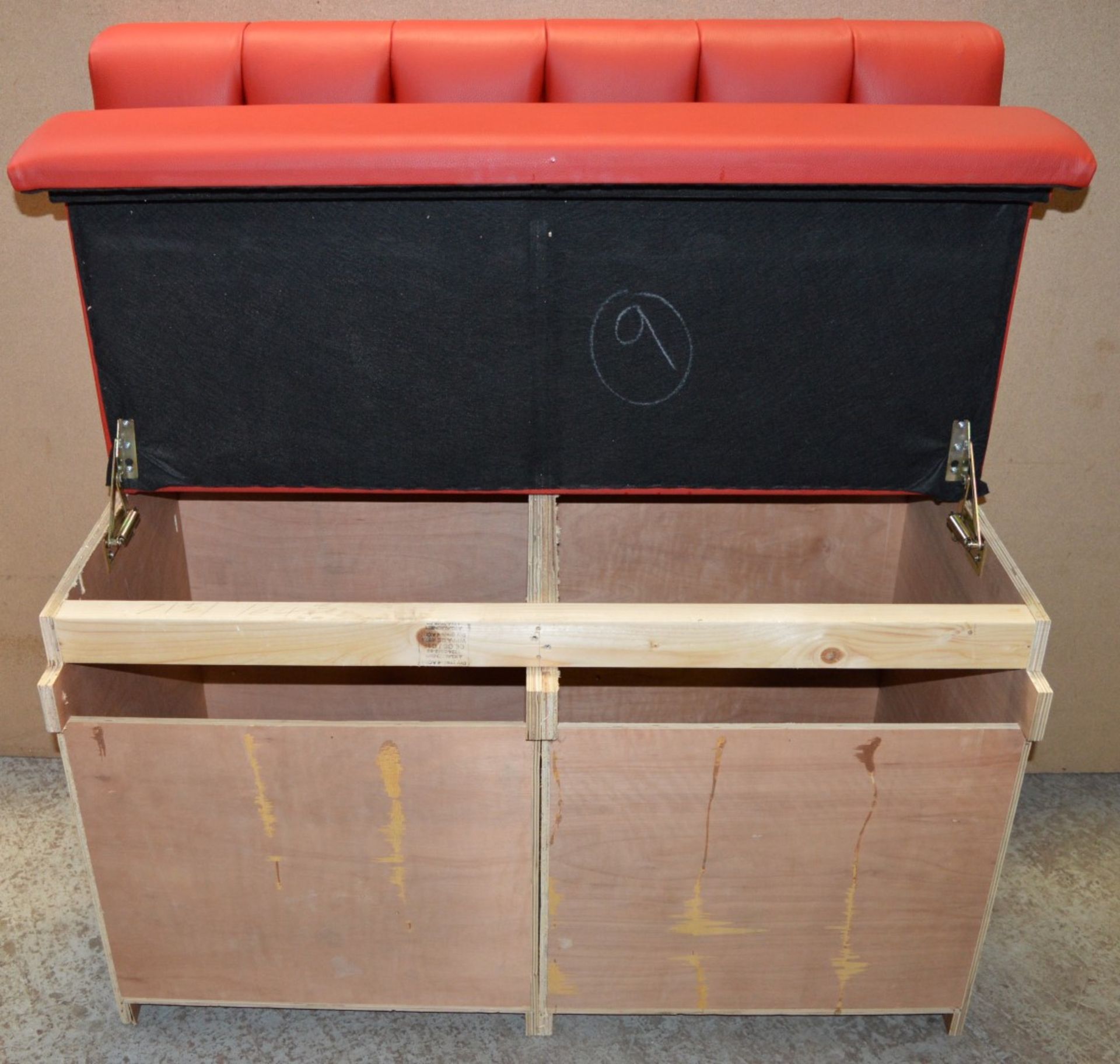 1 x High Seat Single Seating Bench Upholstered in Red Leather - Sits upto Two People - High - Image 13 of 16