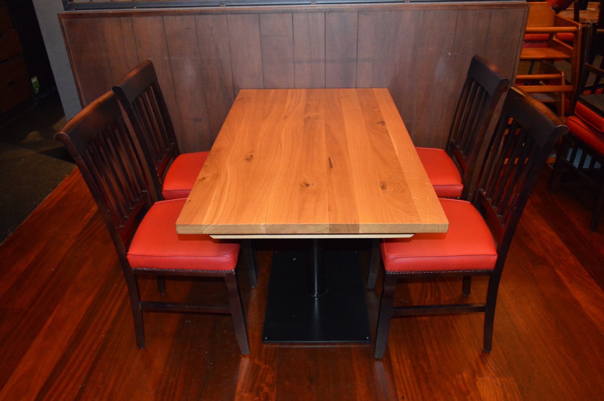 6 x High Back Dining Chairs With Red Leather Seat Cushions and Studded Detail - Hardwoord Frames - - Image 2 of 4