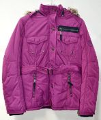 1 x Branded Hooded Womens Water And Windproof Coat In Magenta - UK Size 12 - Multi Pocketed With A