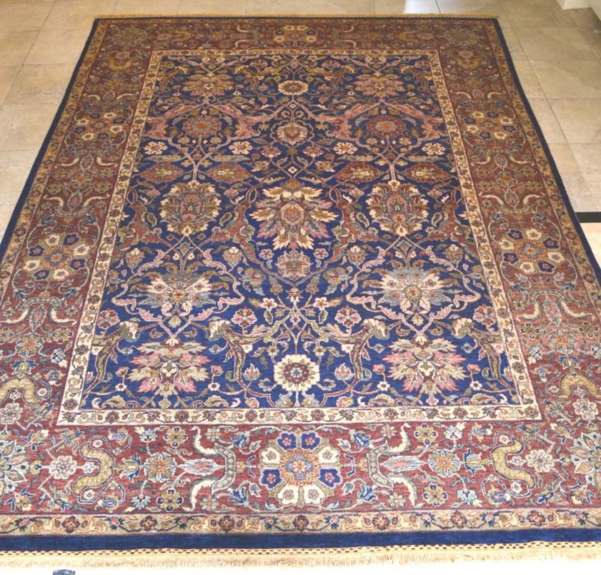 1 x Fine Indian Vegetable Dyed Handmade Carpet in Navy and Rust - All Wool With Cotton Foundation - - Image 9 of 22