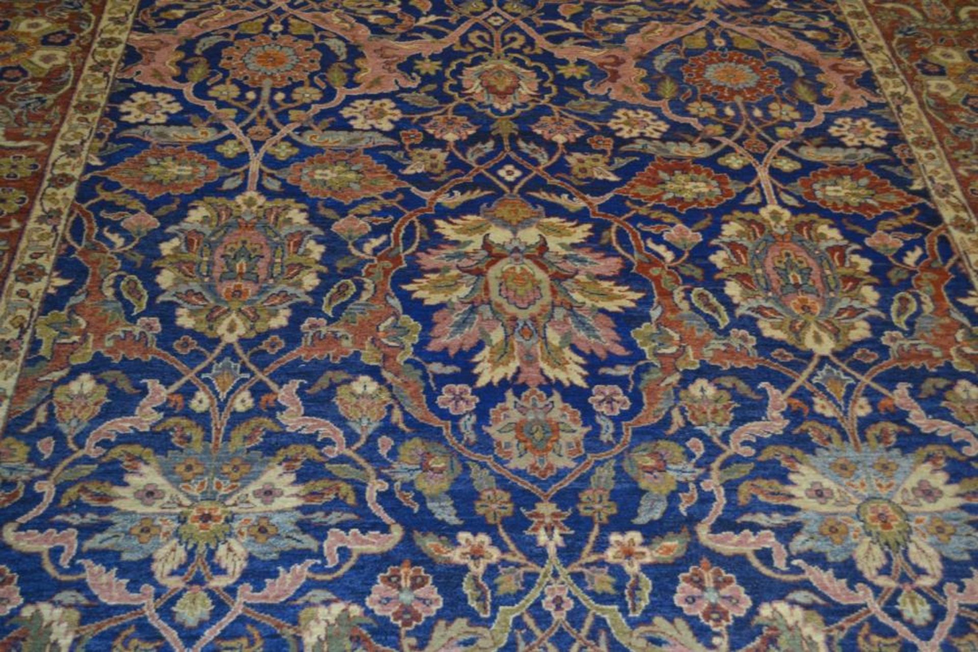 1 x Fine Indian Vegetable Dyed Handmade Carpet in Navy and Rust - All Wool With Cotton Foundation - - Image 6 of 22