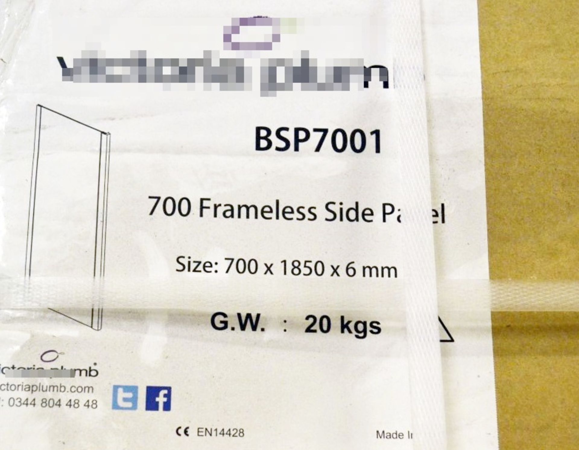 1 x 700mm Frameless Shower Side Panel - BSP7001 - Unused Stock - Dimensons: 700 X 1850 X 8mm - - Image 2 of 2