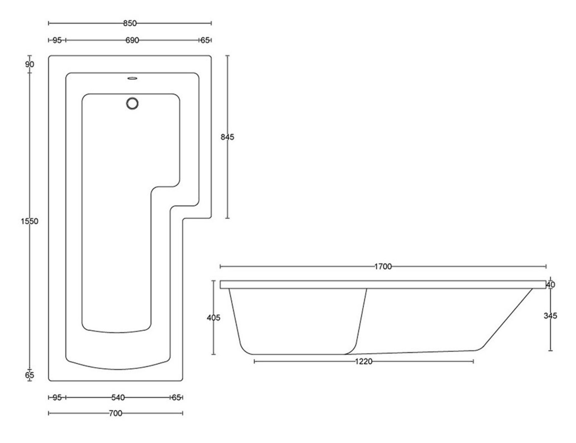 1 x BOSTON L-Shaped Right Handed Shower Bath - No Tap Hole - Pln Encap - Colour: White - - Image 4 of 4