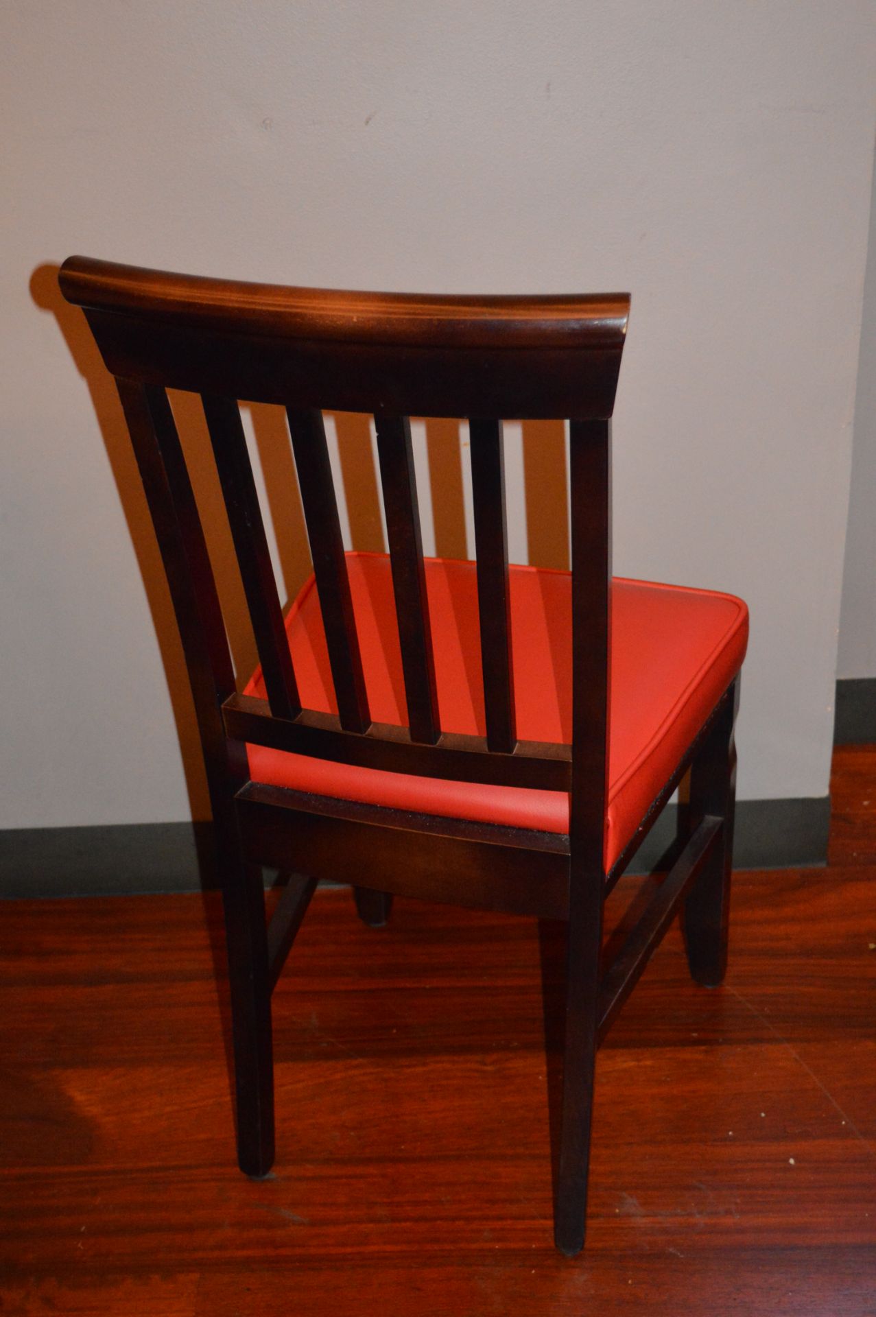 5 x High Back Dining Chairs With Red Leather Seat Cushions and Studded Detail - Hardwoord Frames - - Image 3 of 4