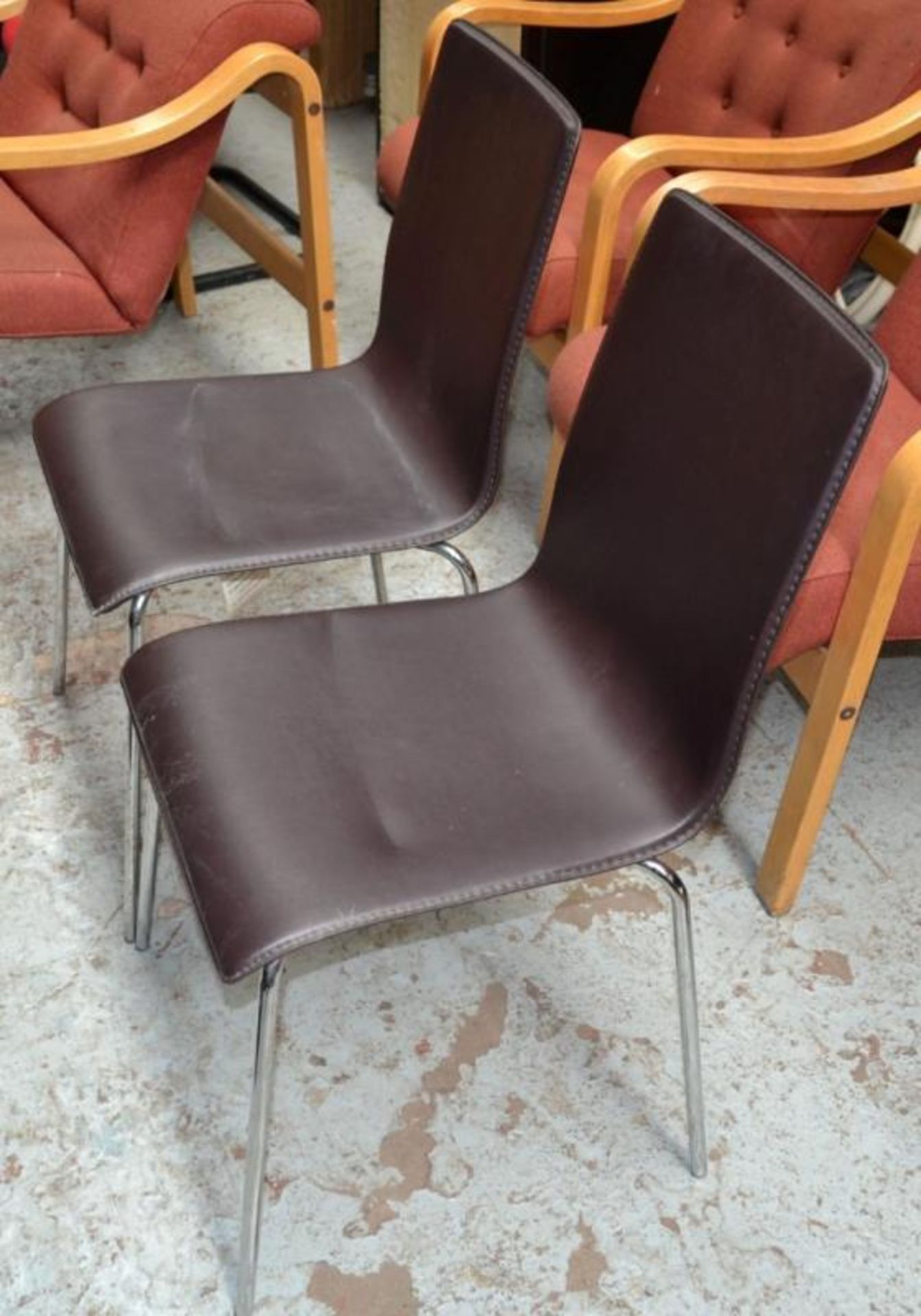 2 x Faux Leather Dining Chairs - Brown with Chrome Legs - H85 x W41 x D44cm - Ref: MWI018 - - Image 3 of 6