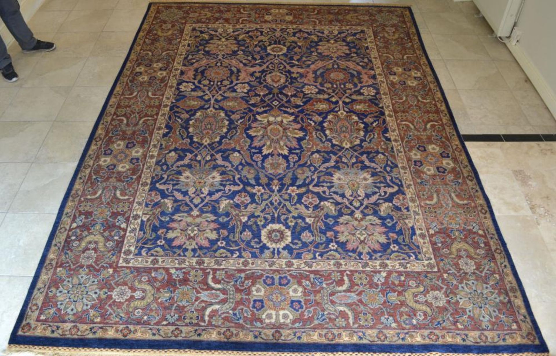 1 x Fine Indian Vegetable Dyed Handmade Carpet in Navy and Rust - All Wool With Cotton Foundation - - Image 21 of 22