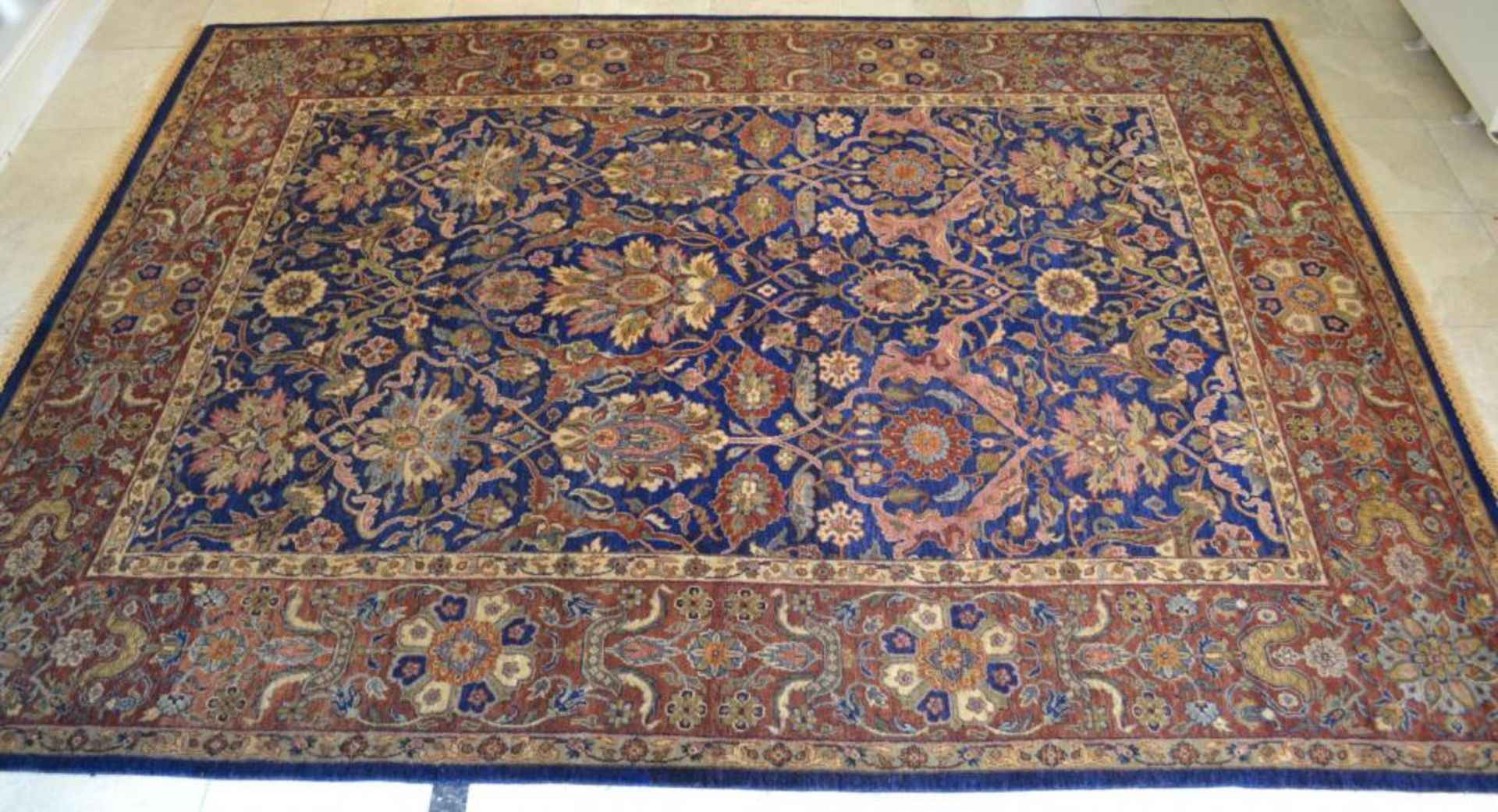 1 x Fine Indian Vegetable Dyed Handmade Carpet in Navy and Rust - All Wool With Cotton Foundation - - Image 14 of 22