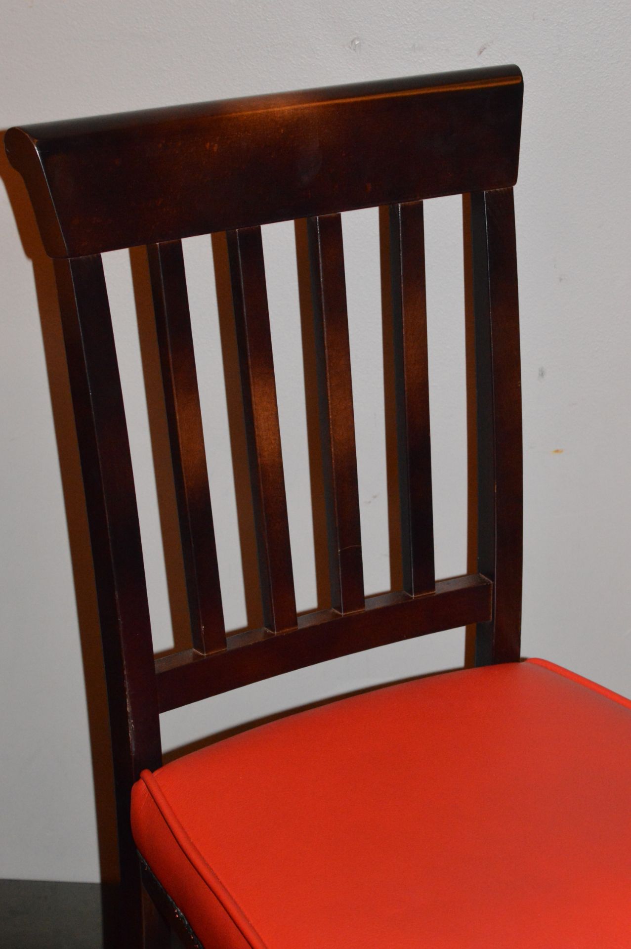 6 x High Back Dining Chairs With Red Leather Seat Cushions and Studded Detail - Hardwoord Frames - - Image 3 of 4