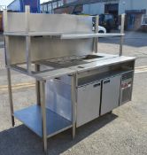 1 x Franke Stainless Steel Prep Table With Double Door Chiller, Fan Cooled Saladette, Overhead