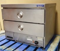 1 x Victor Two Drawer Commercial Kitchen Warming Cabinet - Stainless Steel Finish - CL232 - Ref