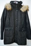 1 x Steilmann Kirsten Womens Winter Coat / Parka In Black - Features Detachable Hood / Faux Fur