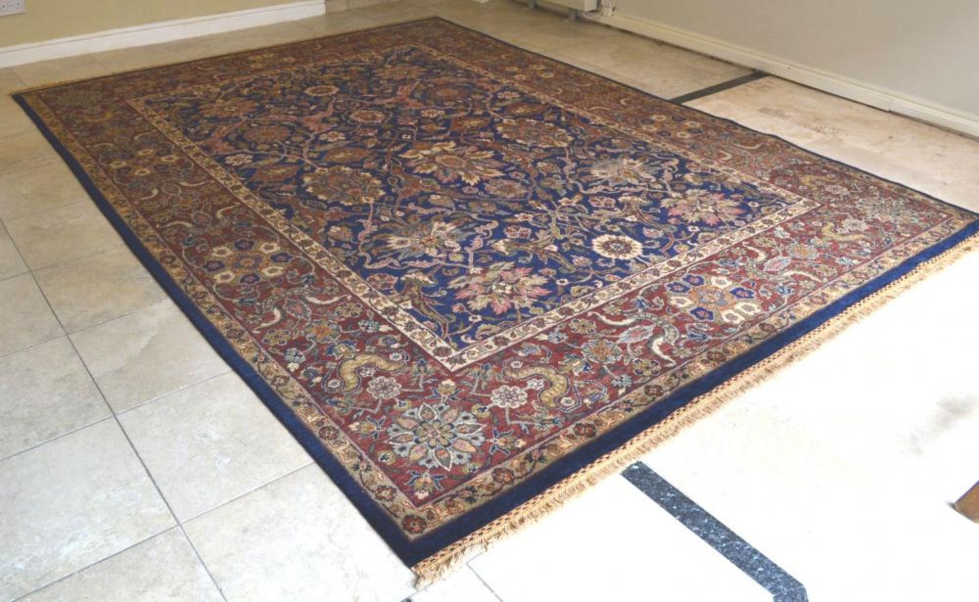 1 x Fine Indian Vegetable Dyed Handmade Carpet in Navy and Rust - All Wool With Cotton Foundation - - Image 16 of 22