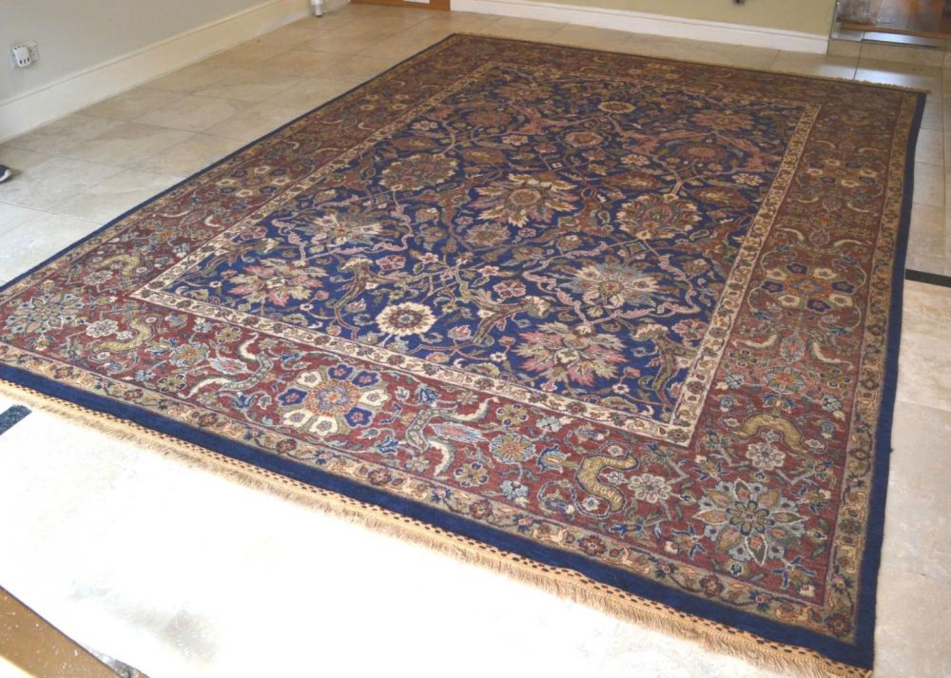 1 x Fine Indian Vegetable Dyed Handmade Carpet in Navy and Rust - All Wool With Cotton Foundation - - Image 12 of 22